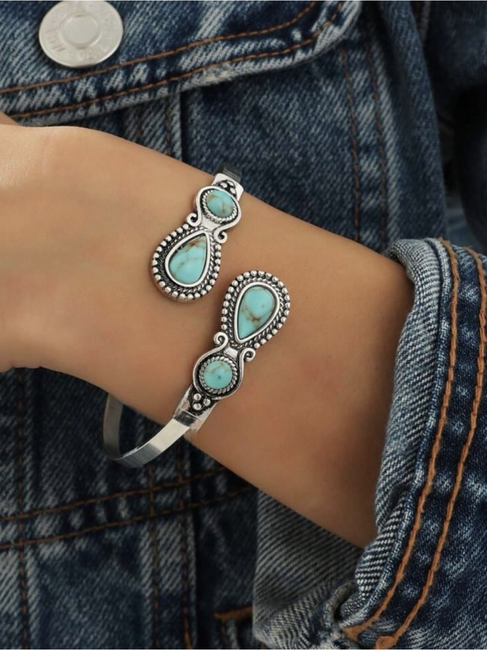 Turquoise stone sliver western cuff bracelet, new!